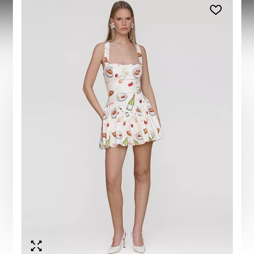 Avec Les Filles Women’s Printed Drop-Waist Flounce Romper Dress- Ivory